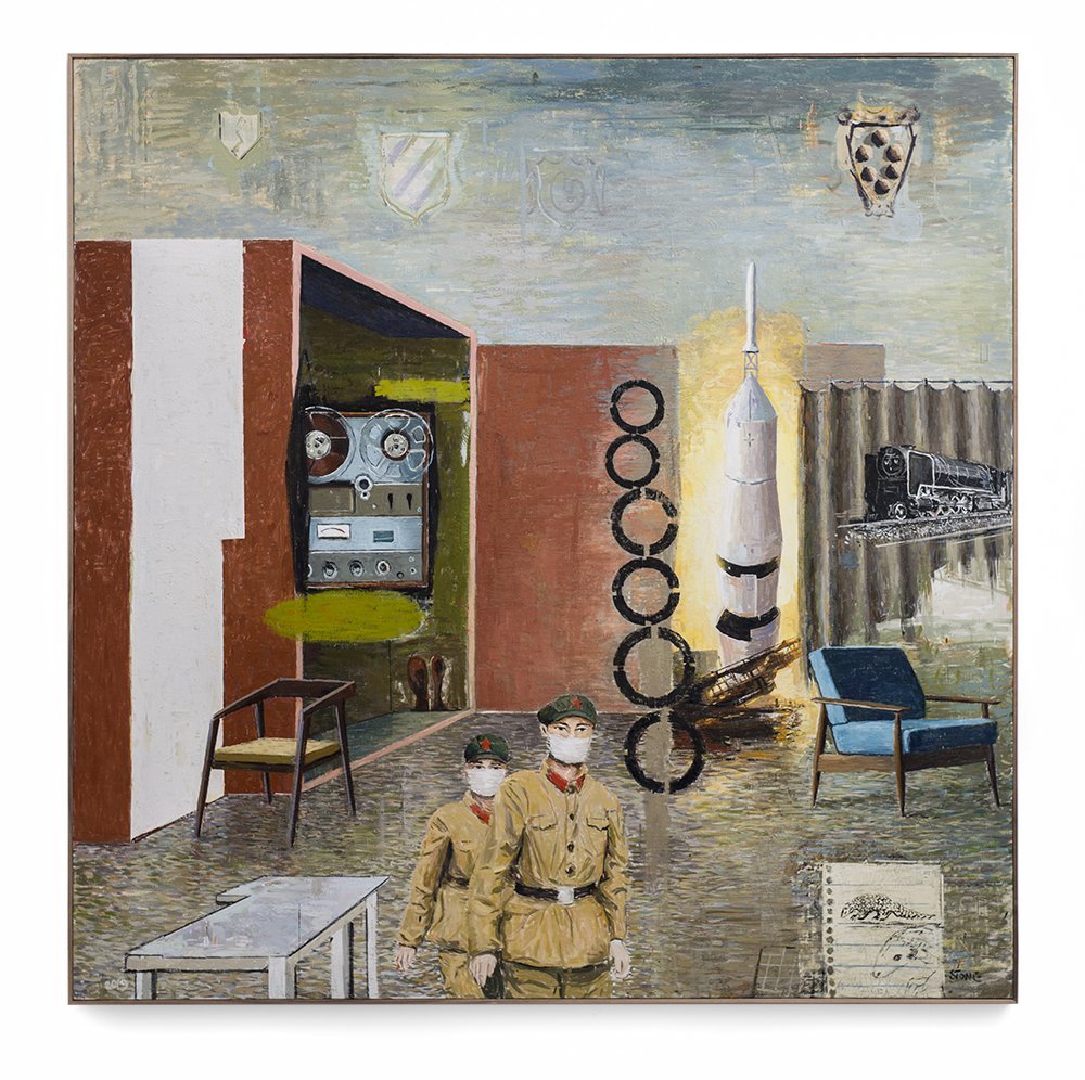 Reel to Reel 2019, Encaustic on Canvas, 190 x 190 cm