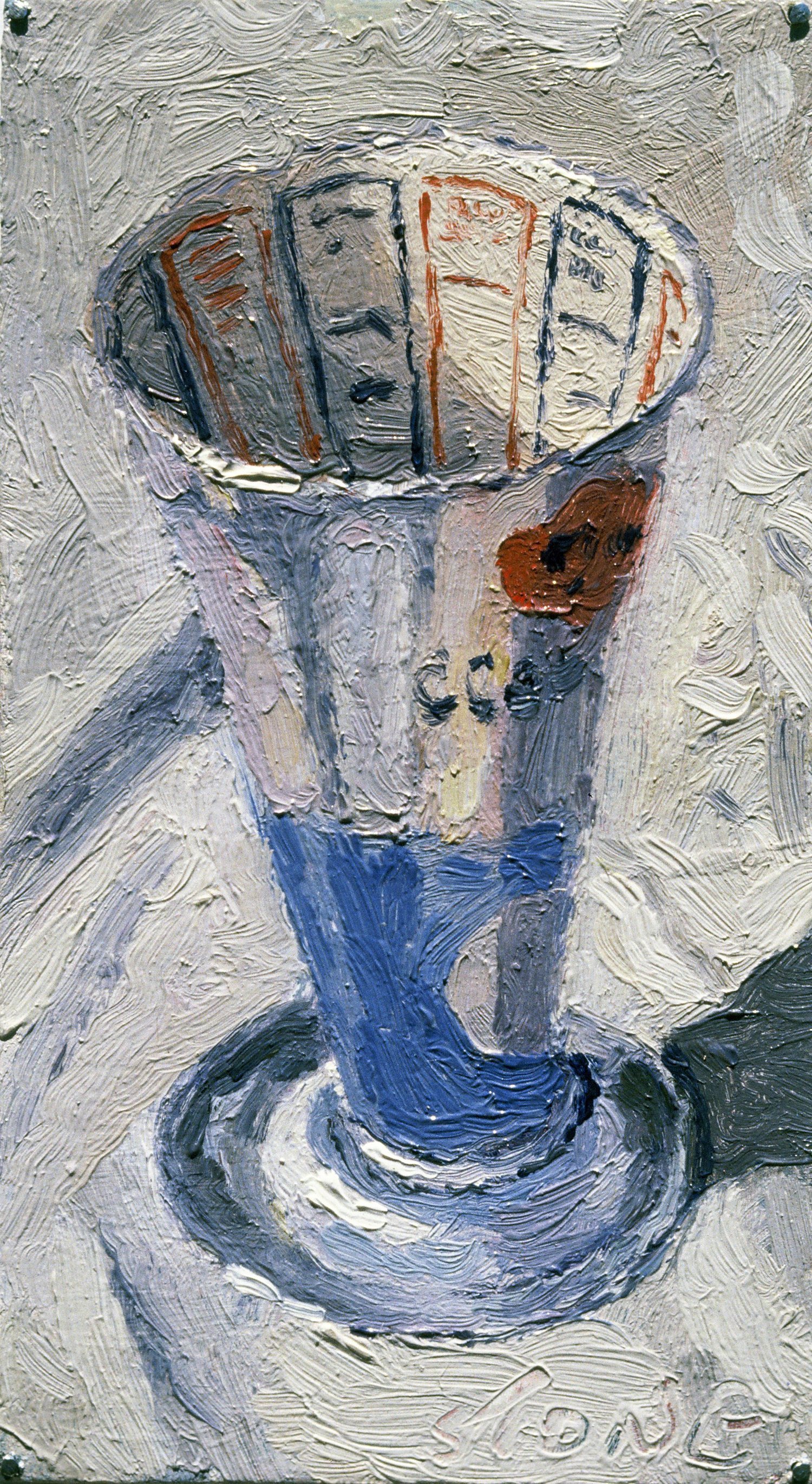 Beaker 1988, Oil on Zinc, 15 x 8 cm