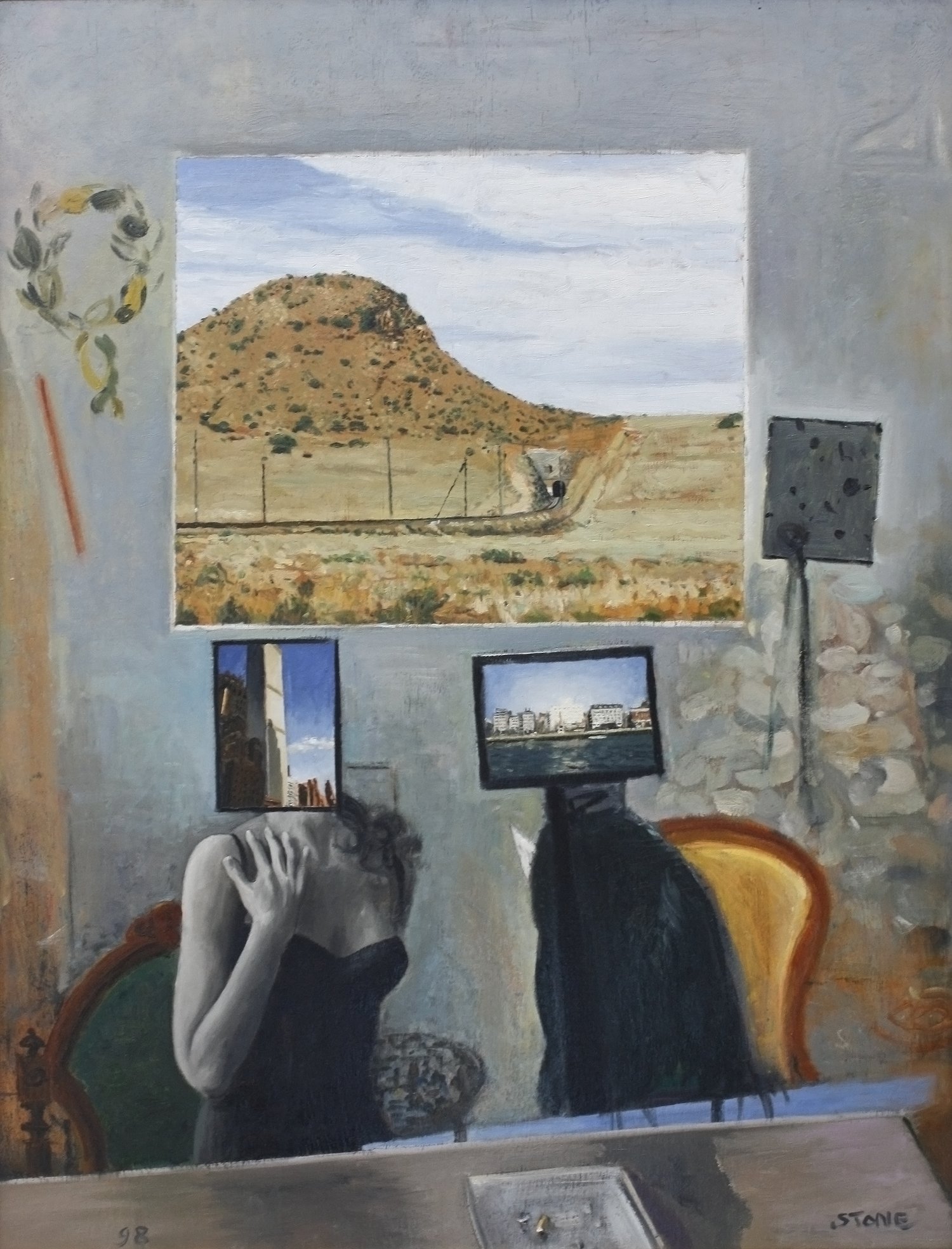 Mr Thames and Mrs Hudson 1998, Oil on Panel, 100 x 77 cm