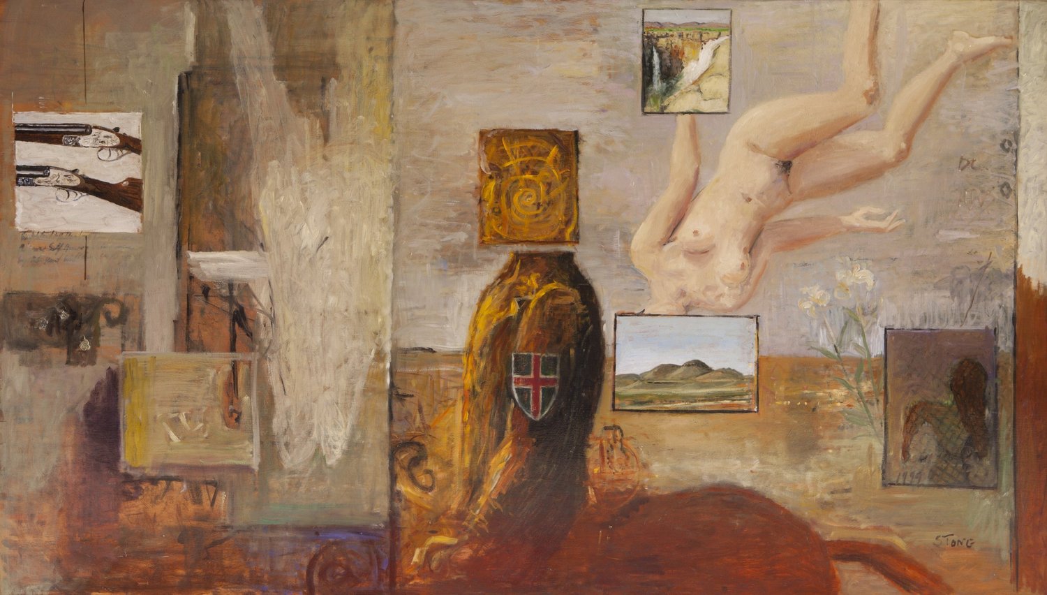 One of the Milner's Men 2002, Oil on Board, 100.5 x 177.3 cm