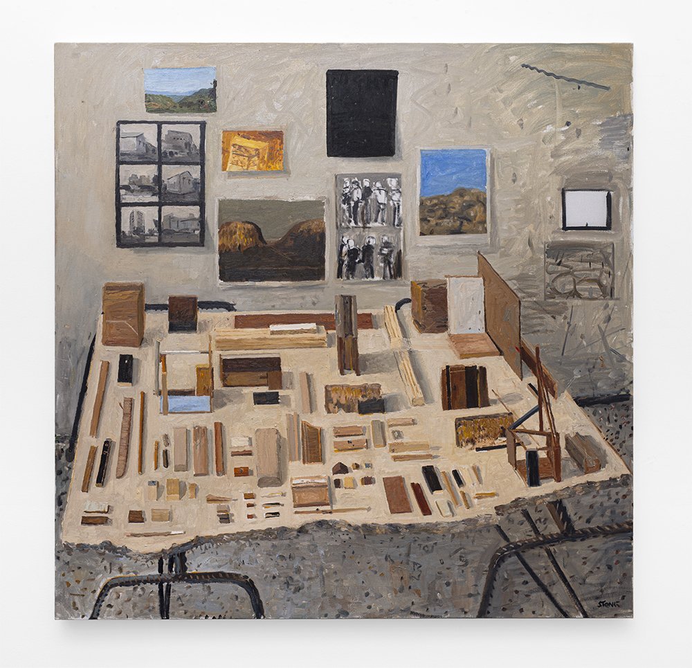 Still Life with Wooden Offcuts 2021, Oil on Canvas, 140 x 140 cm