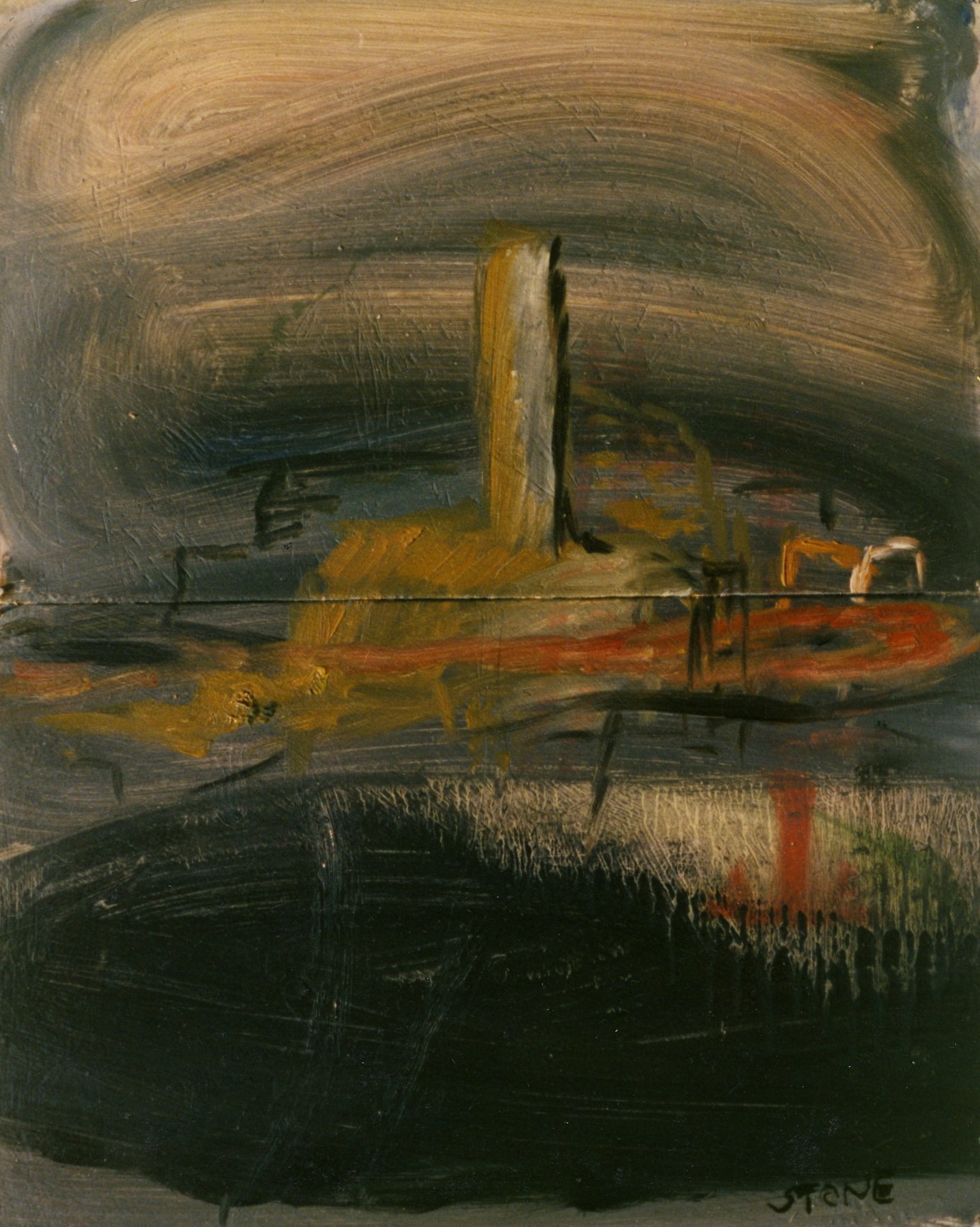 The Factory 1988, Oil on Metal, 33 x 26.7 cm