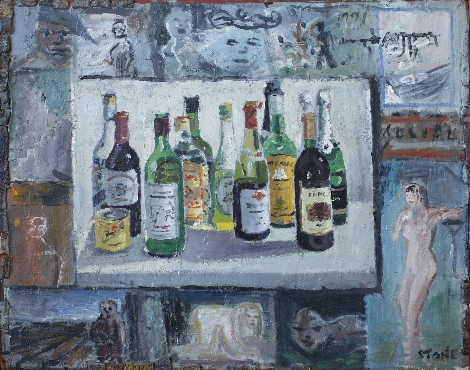 Bar 1991, Oil on Lead tacked onto Board, 37 x 53 cm