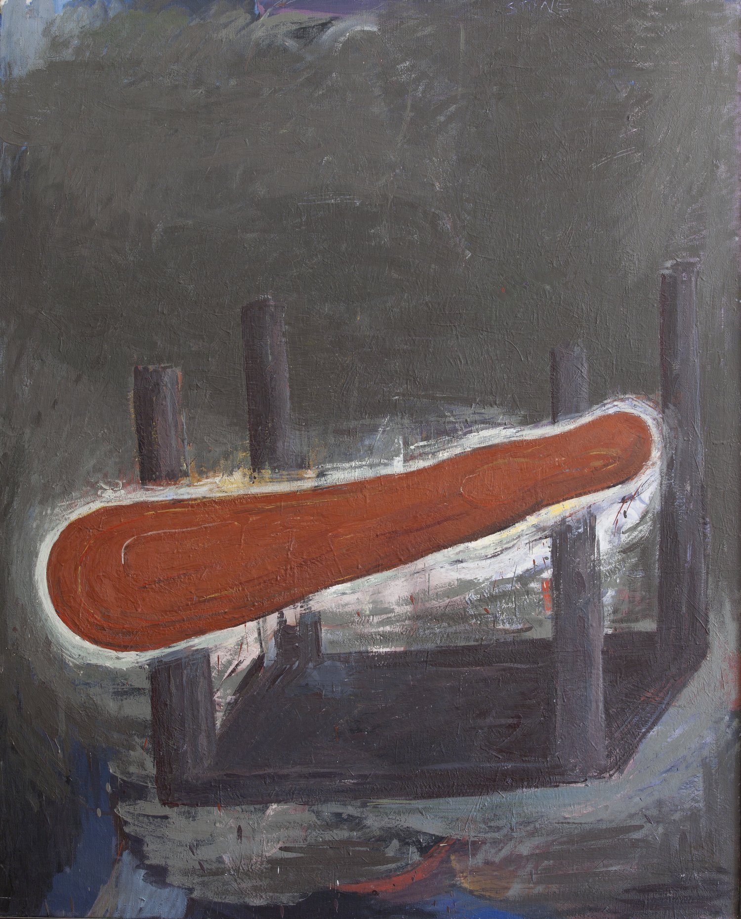 Curved Axis 1985, Encaustic on Canvas, 152 x 122 cm